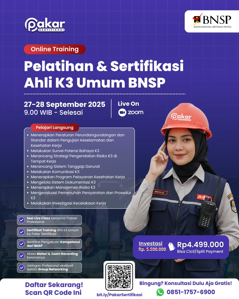 Jadwal Pelatihan & Sertifikasi BNSP Ahli K3 Umum