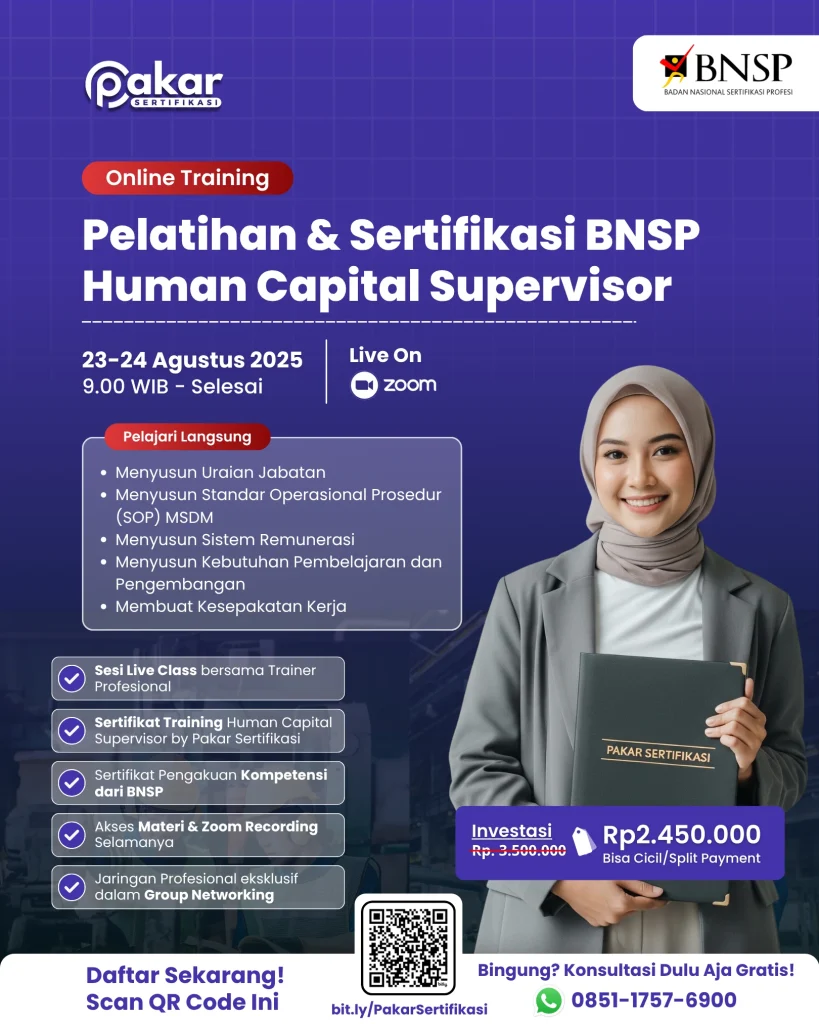 Jadwal Pelatihan & Sertifikasi BNSP Human Capital Supervisor